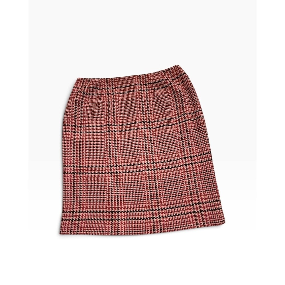 Talbots Womens 100% Wool Pencil Skirt Red Plaid Houndstooth Size 14